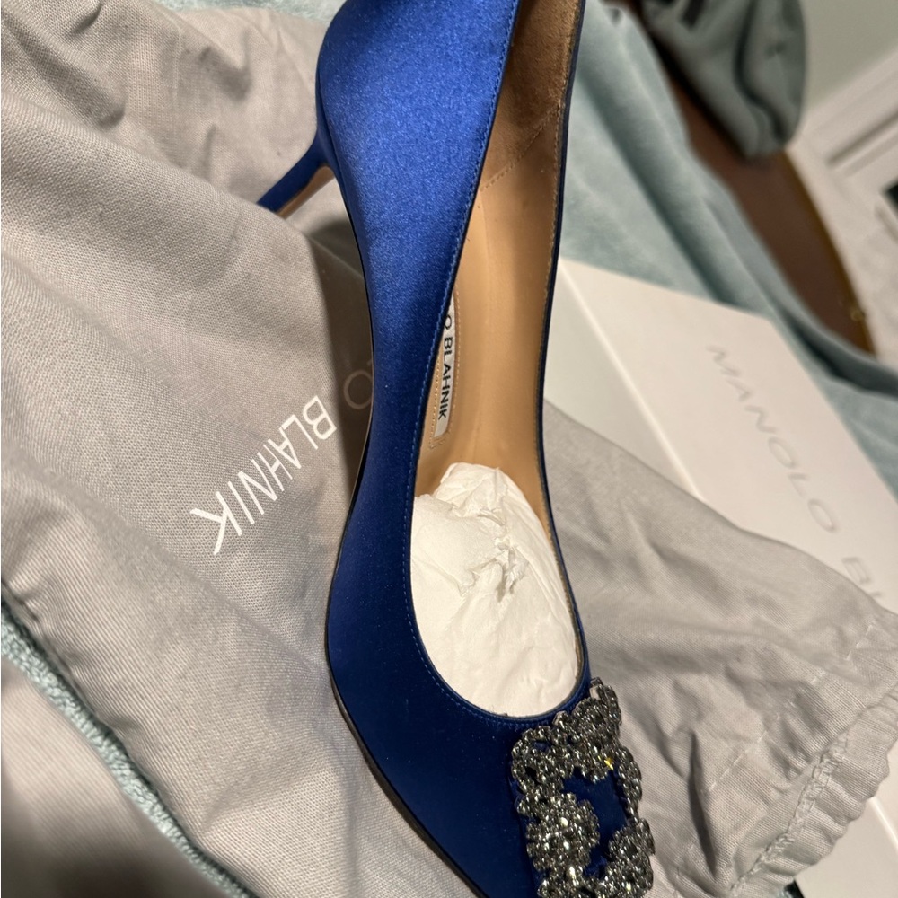 Manolo Blahnik Hangisi 70mm satin blue heels - sz 39.5 - Picture 9 of 13